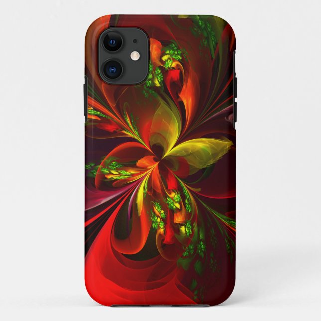 Capa Para iPhone 11 Padrão de Arte Abstrata Floral Vermelha Verde Mode (Verso)
