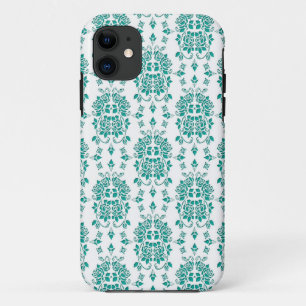 Capa Para iPhone 11 Padrão de Arte Damasko de Rosas Aqua Chique