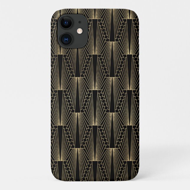 Capa Para iPhone 11 Padrão de arte-deco preto e ouro (Verso)