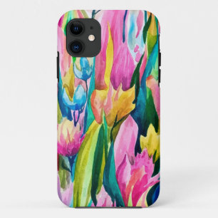 Capa Para iPhone 11 Padrão de Arte do Flor Laranja Amarelo Verde Cor-d