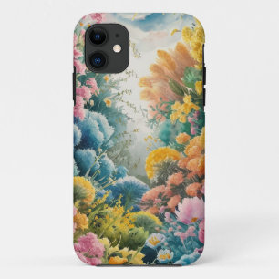 Capa Para iPhone 11 Padrão de Arte do Flor Laranja Amarelo Verde Cor-d