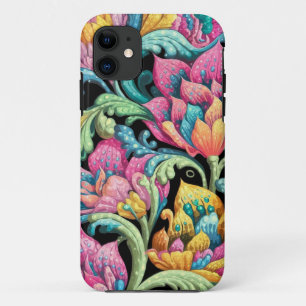 Capa Para iPhone 11 Padrão de Arte do Flor Laranja Amarelo Verde Cor-d