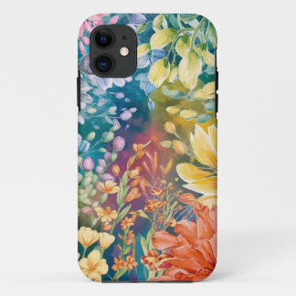 Capa Para iPhone 11 Padrão de Arte do Flor Laranja Amarelo Verde Cor-d