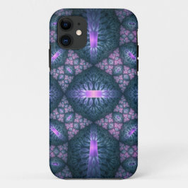 Capa Para iPhone 11 Padrão de Arte Fractal 3D Turquesa Roxo Rosa