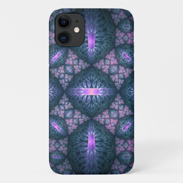 Capa Para iPhone 11 Padrão de Arte Fratural 3D Turquesa Púrpura Rosa (Verso)