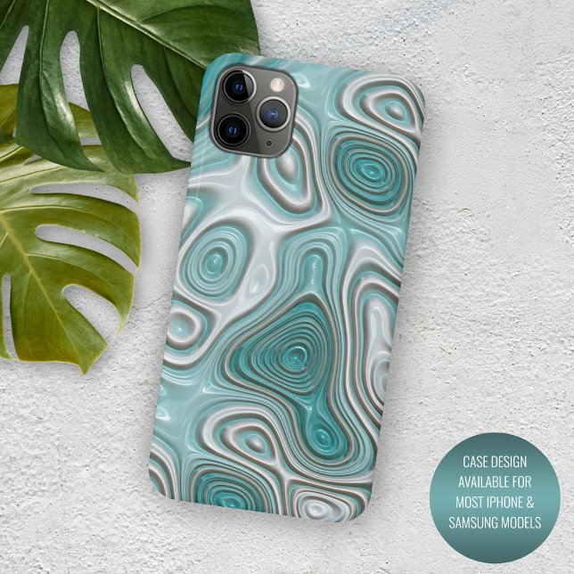Capa Para iPhone 11 Padrão de Arte Verde Branco Aqua Turquoise (Criador carregado)