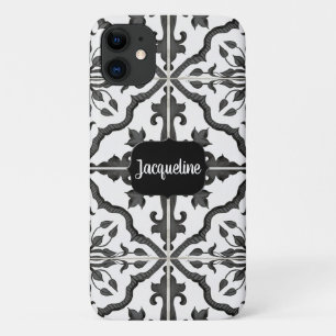 Capa Para iPhone 11 Padrão de Azulejo de Fazenda de Preto-n-Branco