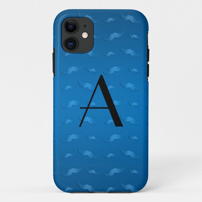 Capa Para iPhone 11 Padrão de bigode azul brilhante monograma (Verso)