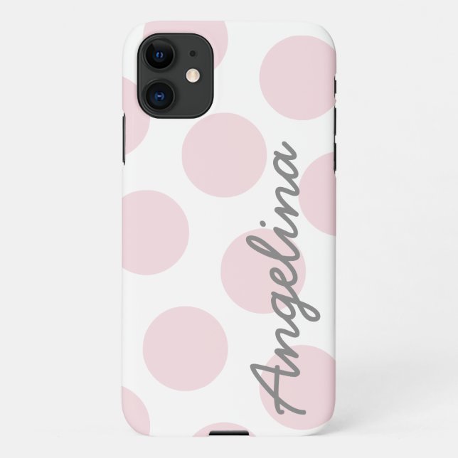 Capa Para iPhone 11 Padrão de Bolinhas grande rosa pálido personalizad (Verso)