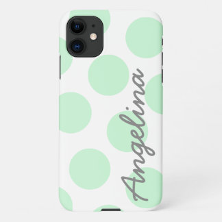 Capa Para iPhone 11 Padrão de Bolinhas Verde-Menta Pastel Branco e Gra