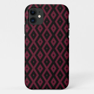 Capa Para iPhone 11 Padrão de borgonha e diamante preto