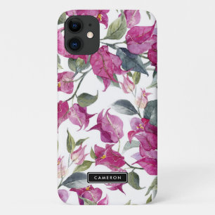 Capa Para iPhone 11 Padrão de Bougainvillea de Watercolor Roxo Person