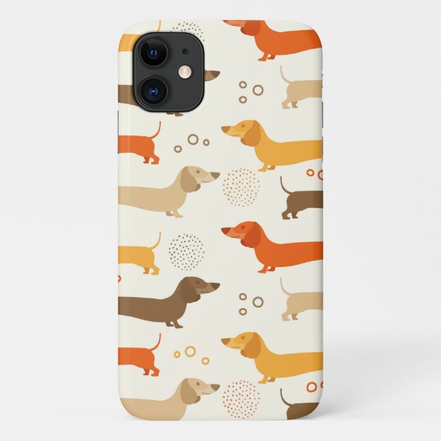 Capa Para iPhone 11 Padrão de cães Dachshund (Verso)