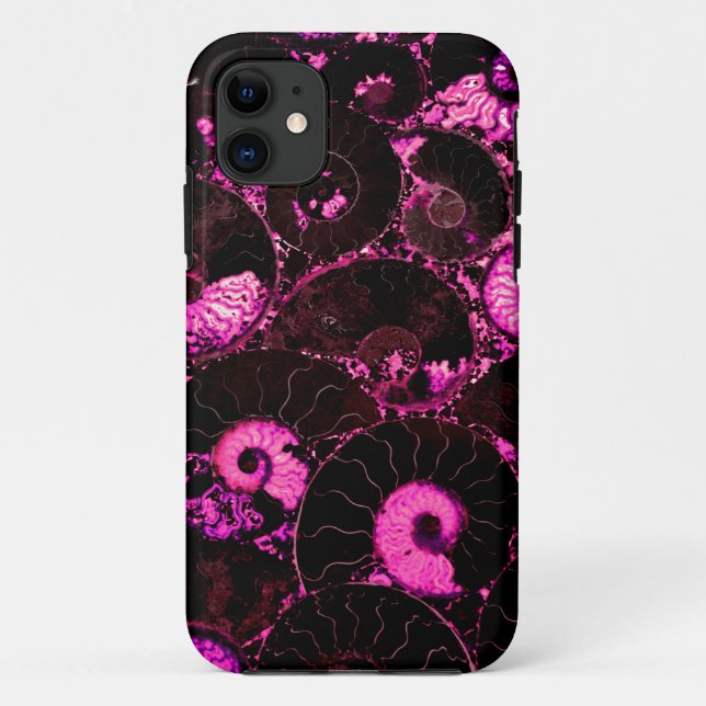 Capa Para iPhone 11 Padrão de casca fóssil Nautilus rosa (Verso)
