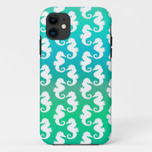 Capa Para iPhone 11 Padrão de cavalo marinho bonito em verde azul