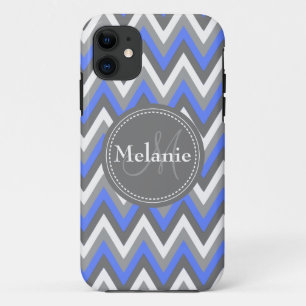 Capa Para iPhone 11 Padrão de Cevon de Cornflower Blue & Cinza Monogra