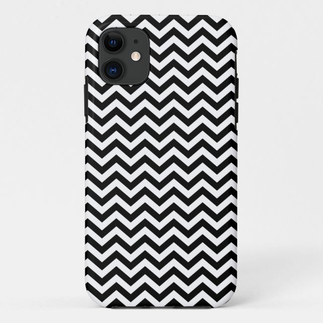 Capa Para iPhone 11 Padrão De Chevron Preto E Branco (Verso)