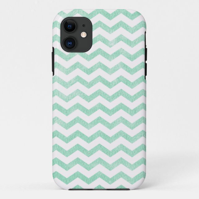 Capa Para iPhone 11 Padrão de Chevron Verde Menta e Branco (Verso)
