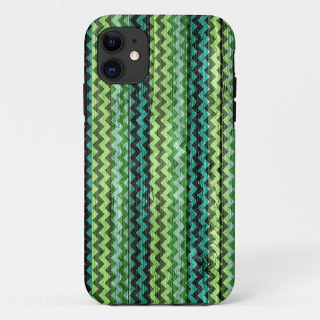 Capa Para iPhone 11 Padrão de Chevron Verde Wooden (Verso)