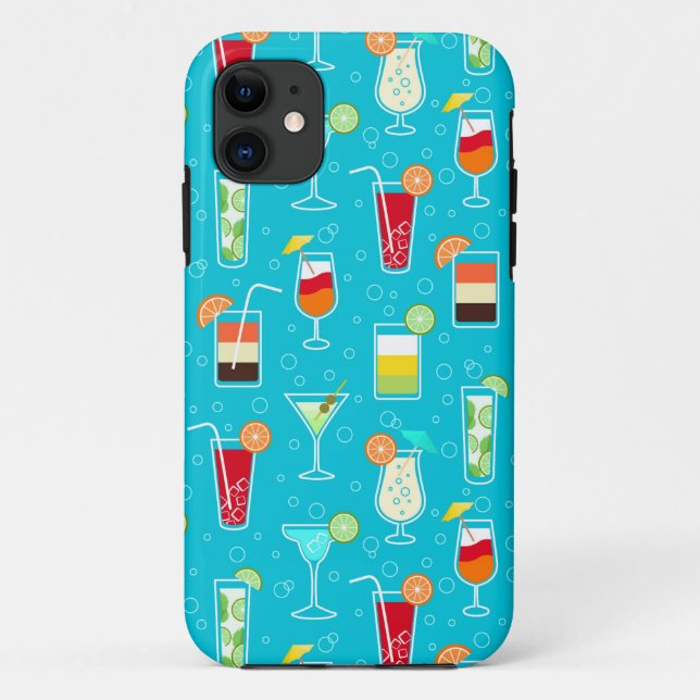 Capa Para iPhone 11 Padrão de coquetel em fundo de chá (Verso)