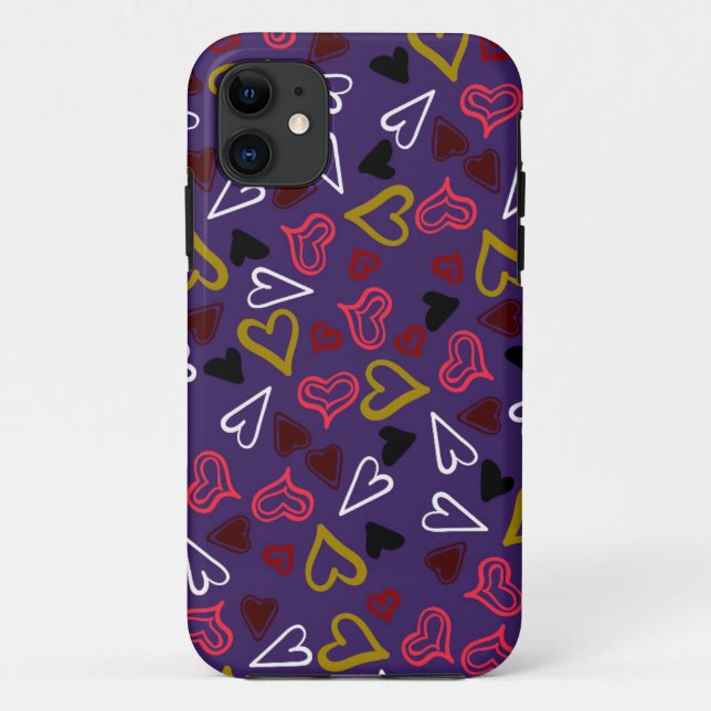 Capa Para iPhone 11 Padrão de Corações 32 (Verso)