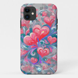 Capa Para iPhone 11 Padrão de corações em movimento, vermelho e azul.