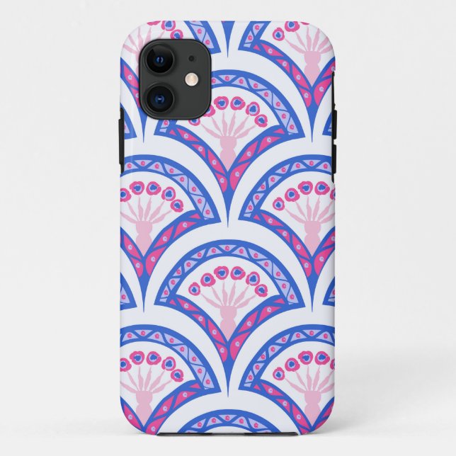 Capa Para iPhone 11 padrão de damasco floral azul (Verso)