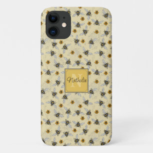 Capa Para iPhone 11 Padrão de Desenho de Abelhas Amarelas Whimsical Pe