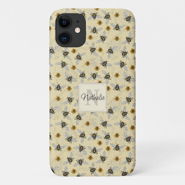 Capa Para iPhone 11 Padrão de Desenho de Abelhas Amarelas Whimsical Pe (Verso)