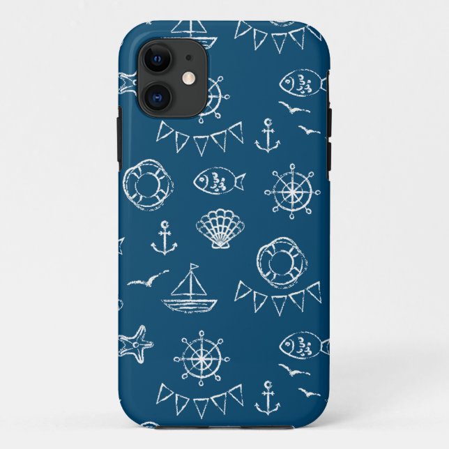 Capa Para iPhone 11 Padrão de Desenho de Giz Náutico 2 (Verso)