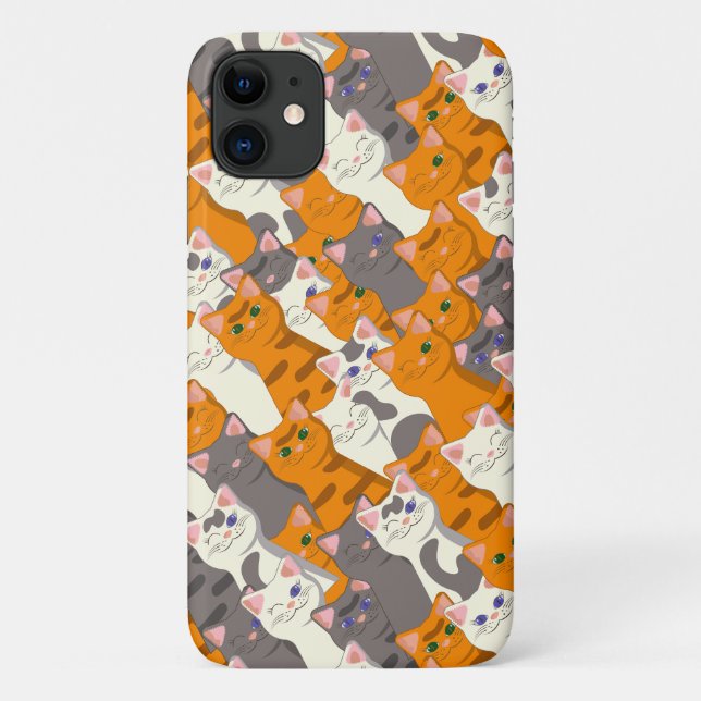 Capa Para iPhone 11 Padrão de diagonal do gato preto branco do Ginger (Verso)