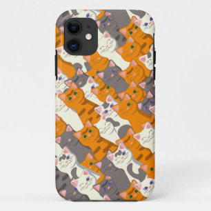 Capa Para iPhone 11 Padrão de diagonal do gato preto branco do Ginger