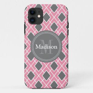 Capa Para iPhone 11 Padrão de Diamante de Cinza Rosa Na moda moderna