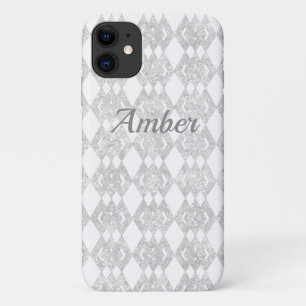 Capa Para iPhone 11 Padrão de Diamante de Sobreposição de Glitter d