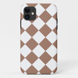 Capa Para iPhone 11 Padrão de Diamante em Branco e Mocha Mousse