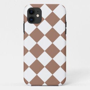 Capa Para iPhone 11 Padrão de Diamante em Branco e Mocha Mousse