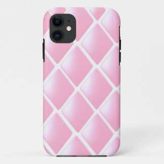 Capa Para iPhone 11 Padrão de Diamante Pespontado Rosa