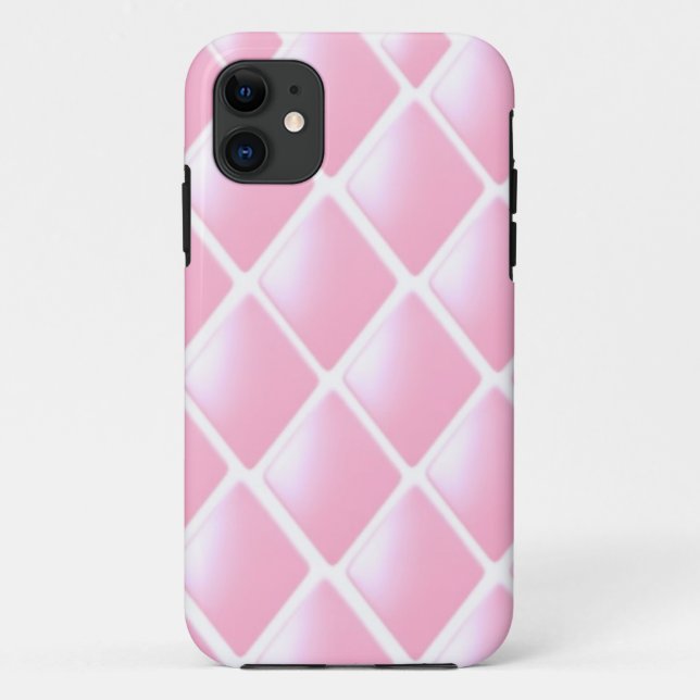 Capa Para iPhone 11 Padrão de Diamante Pespontado Rosa (Verso)