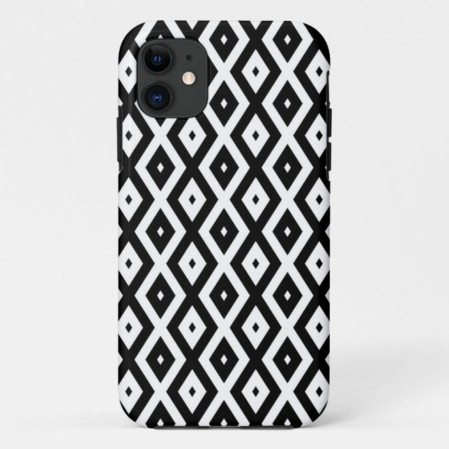 Capa Para iPhone 11 Padrão de diamante preto e branco (Verso)