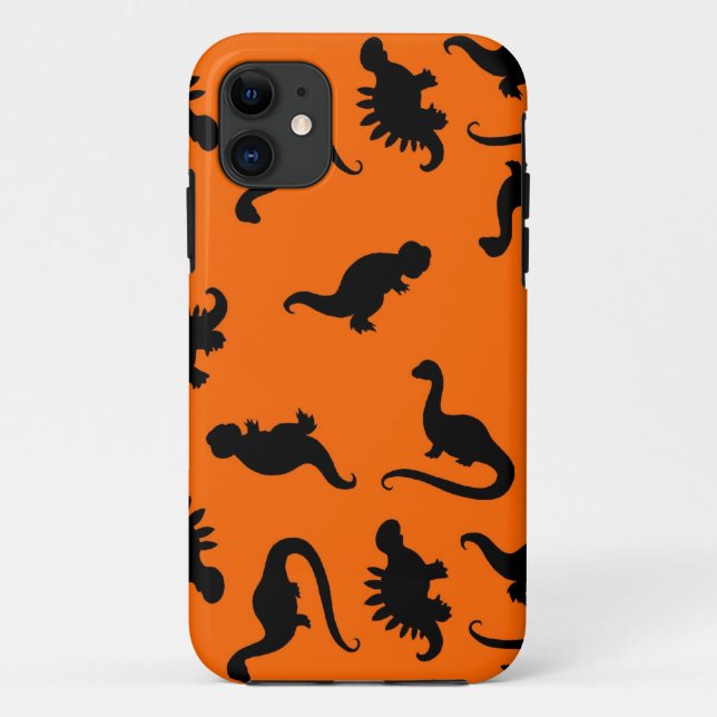 Capa Para iPhone 11 Padrão de Dinossauro Gelado em Laranja (Verso)