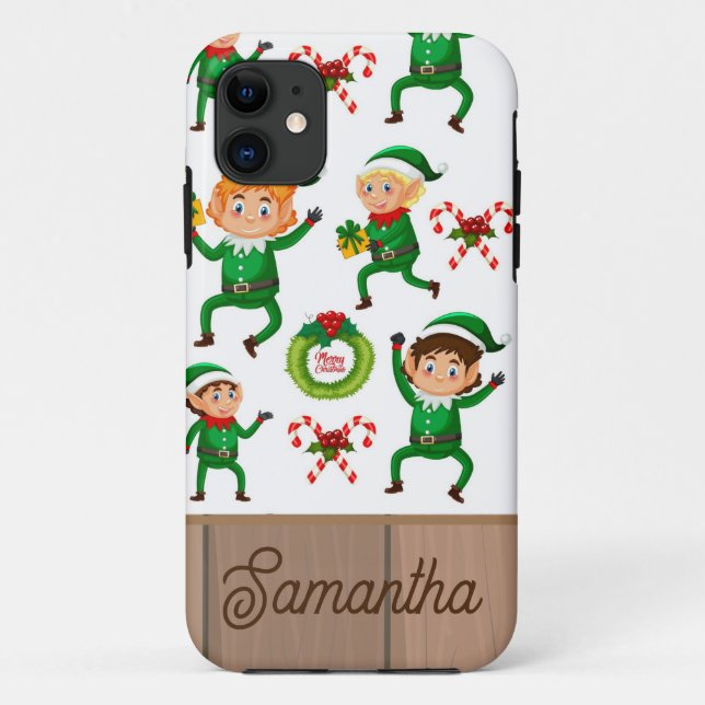 Capa Para iPhone 11 Padrão de elfs de Natal personalizado (Verso)