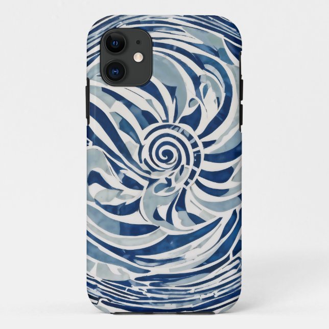 Capa Para iPhone 11 Padrão de espiral branco azul 02 (Verso)