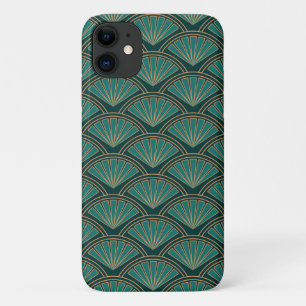 Capa Para iPhone 11 Padrão de estilo Art Deco em cor verde real