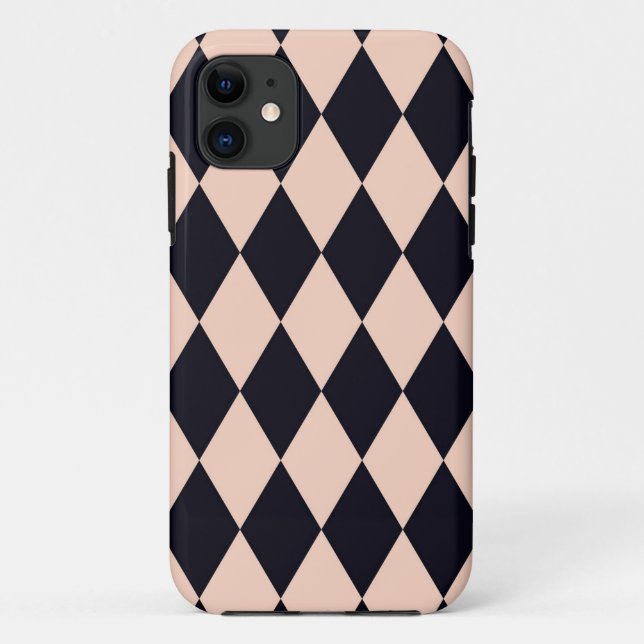 Capa Para iPhone 11 Padrão de Faixa de Diamante de Argyle Preto e bege (Verso)