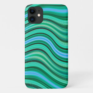 Capa Para iPhone 11 Padrão de faixas de onda verde e azul