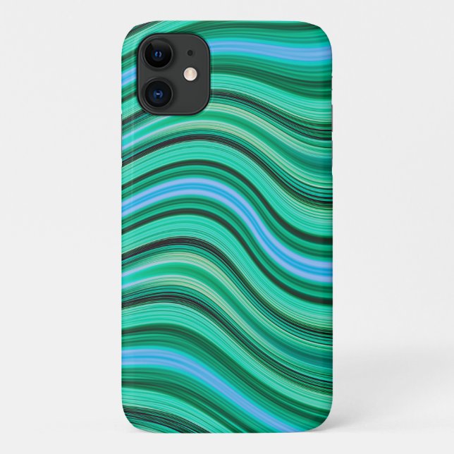 Capa Para iPhone 11 Padrão de faixas de onda verde e azul (Verso)