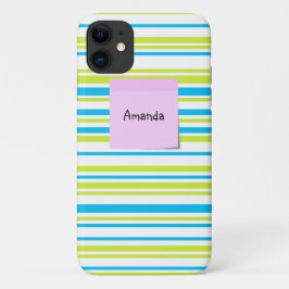 Capa Para iPhone 11 Padrão de faixas simples verde azul Nota adesiva r
