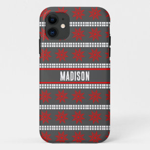 Capa Para iPhone 11 Padrão de floco de neve de Natal nórdico cinza ver