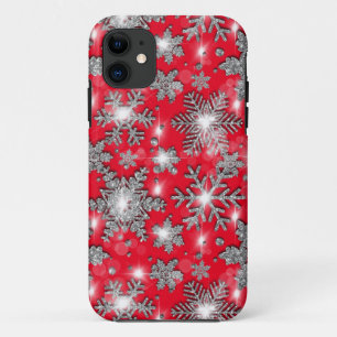 Capa Para iPhone 11 Padrão de floco de neve festivo vermelho-prateado
