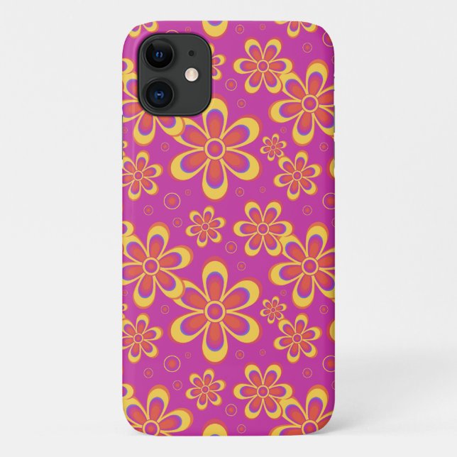 Capa Para iPhone 11 Padrão de Flor Amarelo-Roxo-Magenta (Verso)